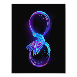 Neon Infinity Symbol with Glowing Hummingbird Photo Print