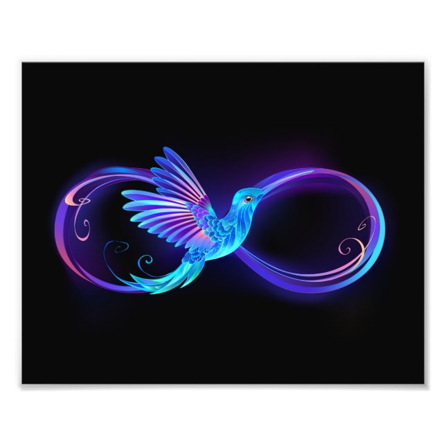 Neon Infinity Symbol with Glowing Hummingbird Photo Print (Front)
