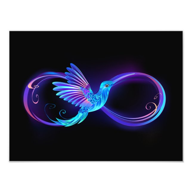 Neon Infinity Symbol with Glowing Hummingbird Photo Print (Front)