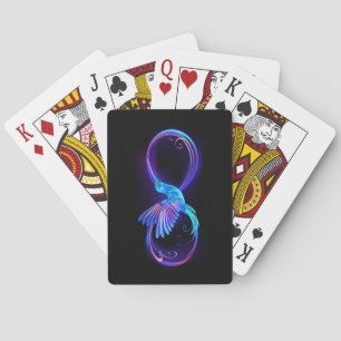 Neon Infinity Symbol with Glowing Hummingbird Playing Cards
