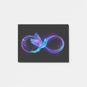 Neon Infinity Symbol with Glowing Hummingbird Post-it Notes