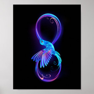 Neon Infinity Symbol with Glowing Hummingbird Poster