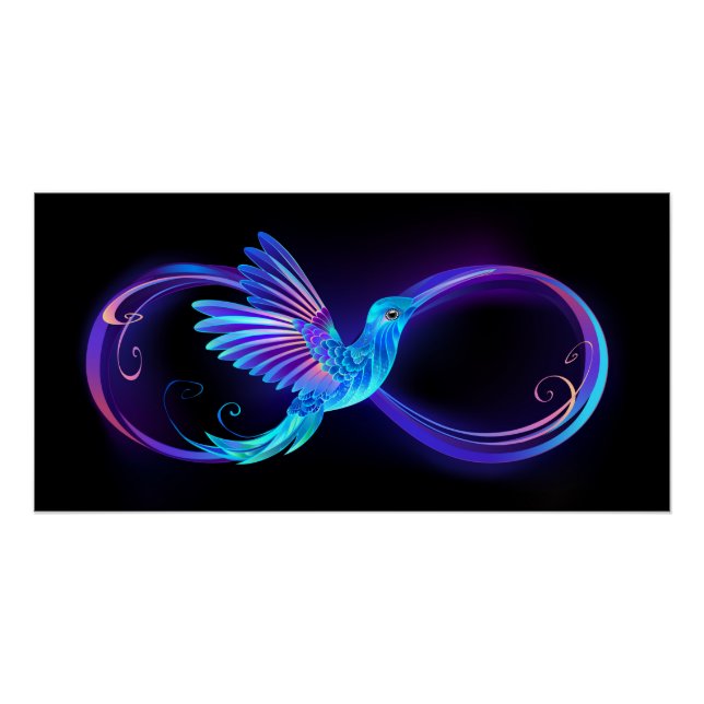Neon Infinity Symbol with Glowing Hummingbird Poster (Front)