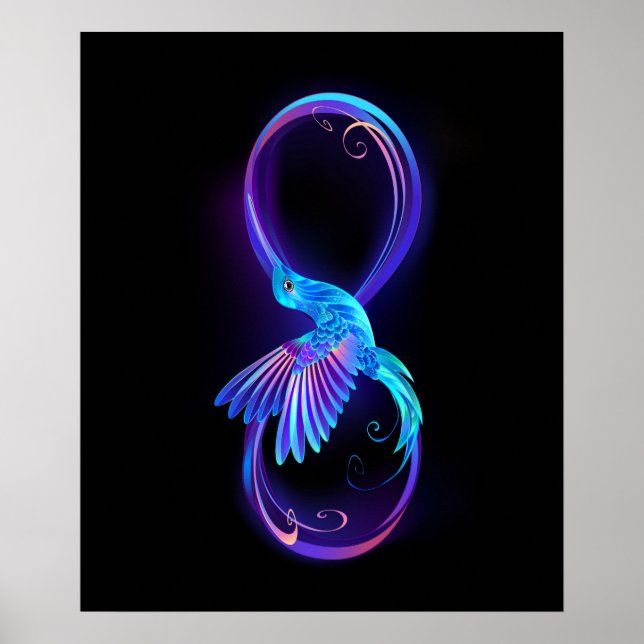 Neon Infinity Symbol with Glowing Hummingbird Poster (Front)