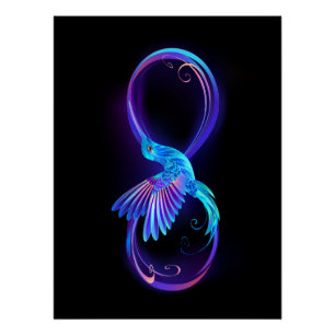 Neon Infinity Symbol with Glowing Hummingbird Poster