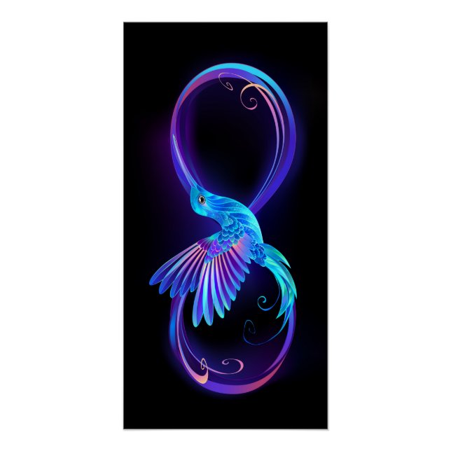 Neon Infinity Symbol with Glowing Hummingbird Poster (Front)