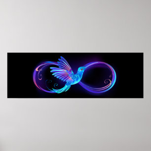 Neon Infinity Symbol with Glowing Hummingbird Poster