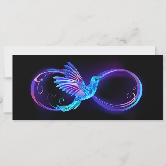 Neon Infinity Symbol with Glowing Hummingbird Save The Date (Front)
