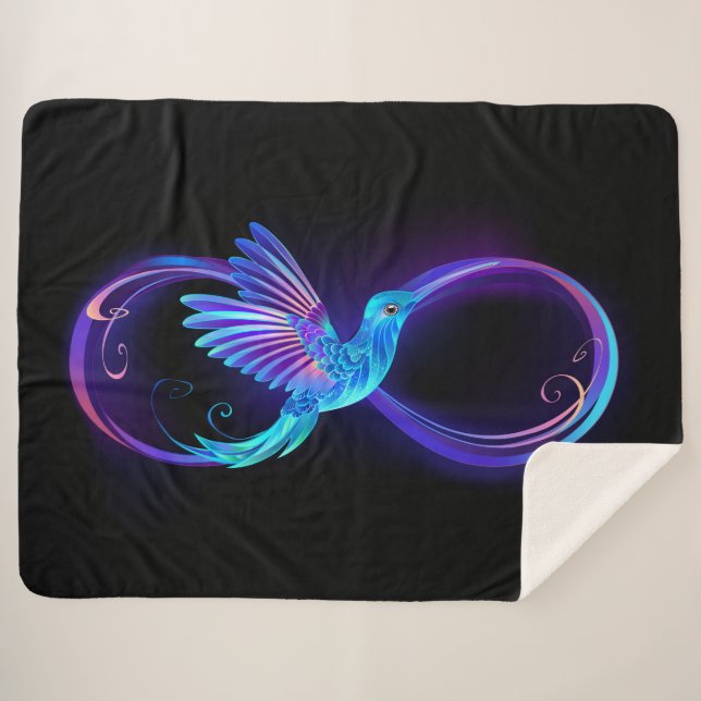 Neon Infinity Symbol with Glowing Hummingbird Sherpa Blanket (Front (Horizontal))