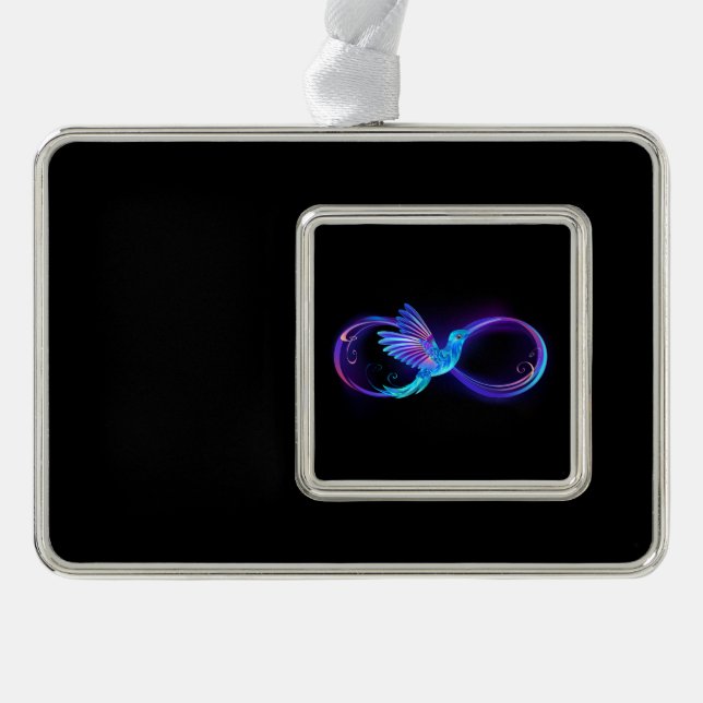Neon Infinity Symbol with Glowing Hummingbird Silver Plated Framed Ornament (Front)