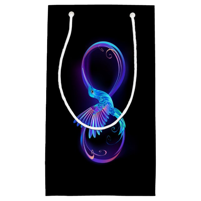 Neon Infinity Symbol with Glowing Hummingbird Small Gift Bag (Front)
