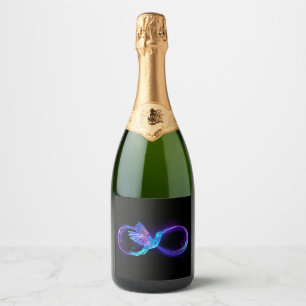 Neon Infinity Symbol with Glowing Hummingbird Sparkling Wine Label