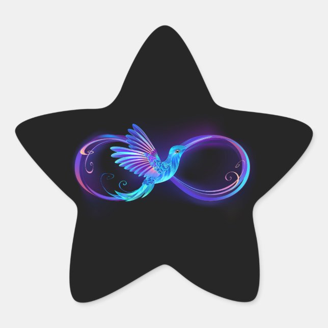 Neon Infinity Symbol with Glowing Hummingbird Star Sticker (Front)