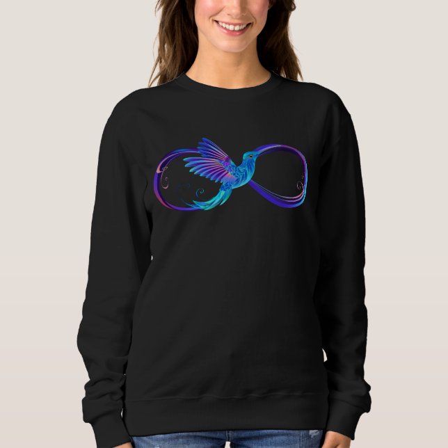 Neon Infinity Symbol with Glowing Hummingbird Sweatshirt (Front)