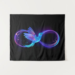 Neon Infinity Symbol with Glowing Hummingbird Tapestry