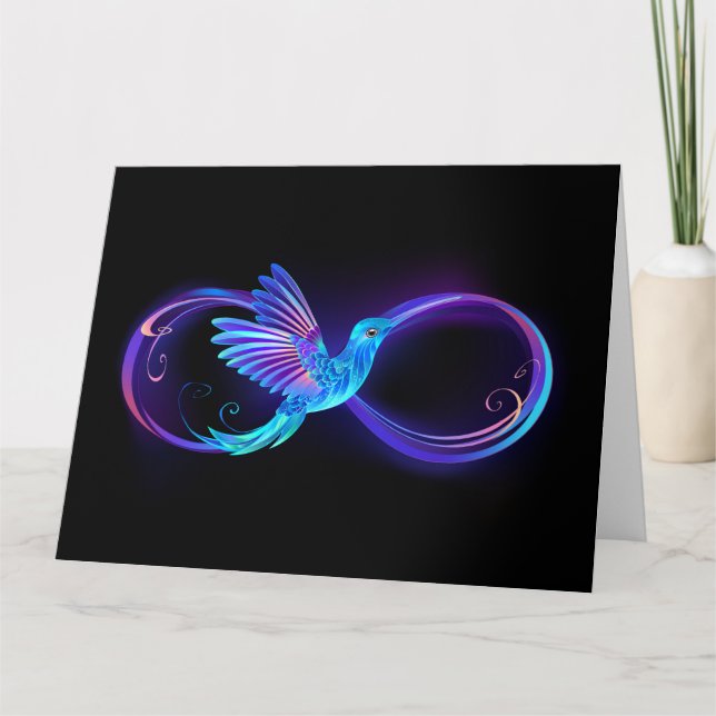 Neon Infinity Symbol with Glowing Hummingbird Thank You Card (Front)