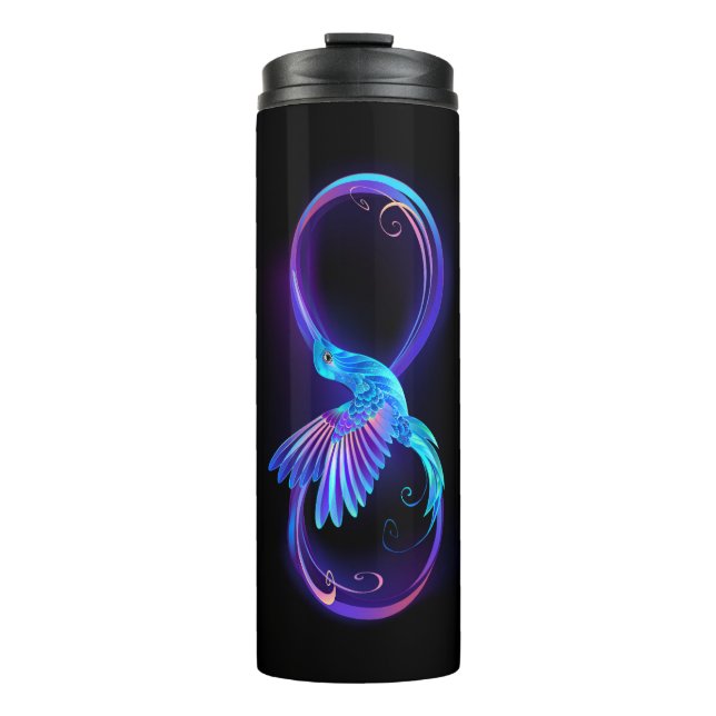 Neon Infinity Symbol with Glowing Hummingbird Thermal Tumbler (Front)