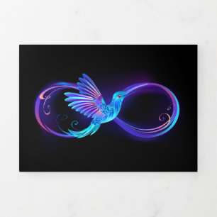 Neon Infinity Symbol with Glowing Hummingbird Tri-Fold Card