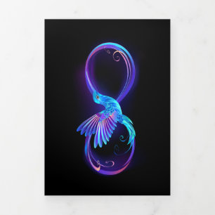 Neon Infinity Symbol with Glowing Hummingbird Tri-Fold Holiday Card
