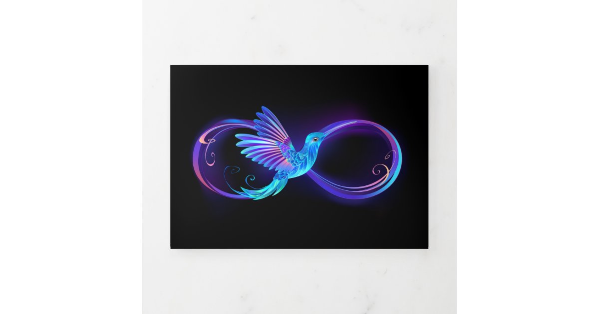 Neon Infinity Symbol with Glowing Hummingbird Tri-Fold Invitation | Zazzle