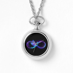 Neon Infinity Symbol with Glowing Hummingbird Watch
