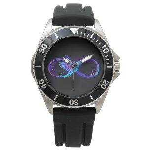 Neon Infinity Symbol with Glowing Hummingbird Watch