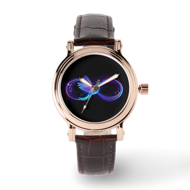 Neon Infinity Symbol with Glowing Hummingbird Watch (Front)