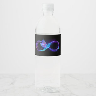 Neon Infinity Symbol with Glowing Hummingbird Water Bottle Label