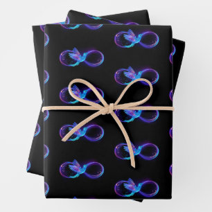 Neon Infinity Symbol with Glowing Hummingbird Wrapping Paper Sheet