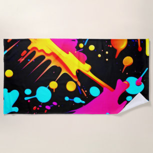 Neon Ink Splash Design Beach Towel