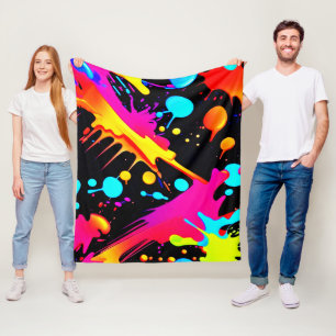 Neon Ink Splash Design Fleece Blanket