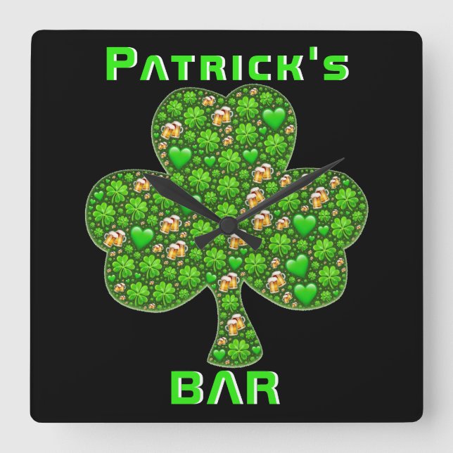 Neon Irish Pub Bar Sign Clock Shamrock Beer Named (Front)