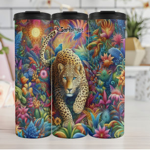 Neon Jaguar in a Lush Jungle Thermal Tumbler