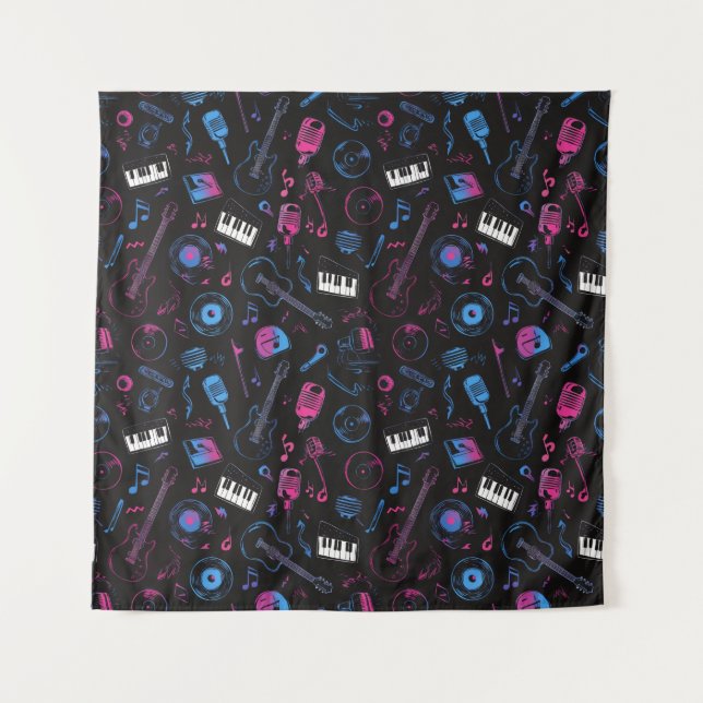 "Neon Jam Symphony: A Musical Explosion" Tapestry (Front)