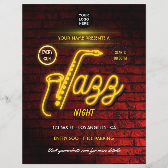 Neon Jazz Music Festival add logo and photo Flyer (Front)