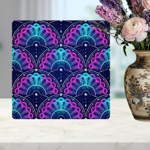 Neon Jellyfish Art Deco Fan Pink Blue Ceramic Tile