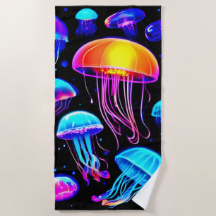 Neon Jellyfish Beach Towel