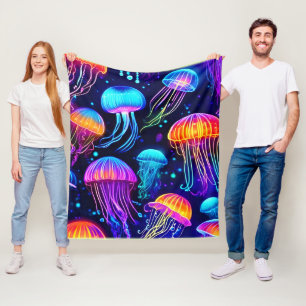Neon Jellyfish Dreams Fleece Blanket