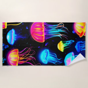 Neon Jellyfish Dreamscape Beach Towel