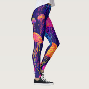 Neon Jellyfish: Futuristic AI-Generated Leggings