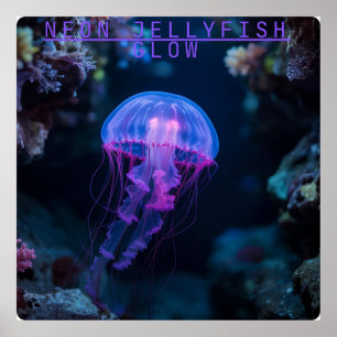 Neon Jellyfish GlowUnderwater Cave Poster