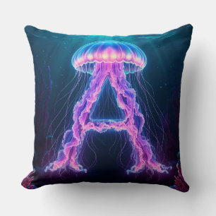 ✨ Neon Jellyfish Letter A Ocean Nursery Gift 🎐 Cushion