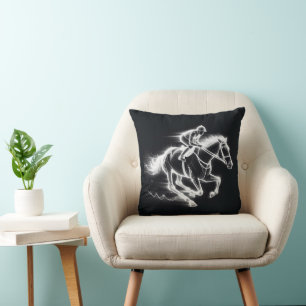 Neon Jockey On a Galloping Horse Cushion
