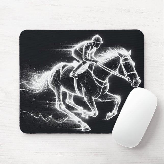 Neon Jockey On a Galloping Horse Mouse Pad (With Mouse)