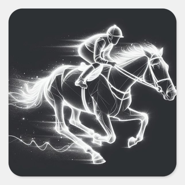 Neon Jockey On a Galloping Horse Square Sticker (Front)