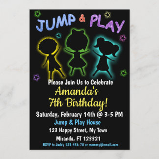 Neon Jump and Play birthday invitation