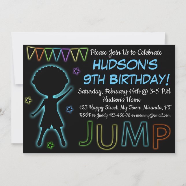 Neon Jump birthday invitation (Front)