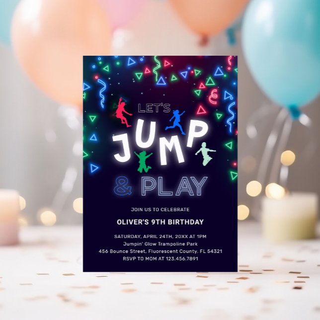 Neon Jump Trampoline Kids Birthday Party Invitation (Creator Uploaded)