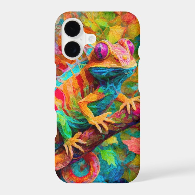 Neon Jungle Chameleon, Bright Rainforest Collage (Back)
