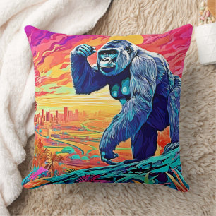 Neon Jungle Gorilla Urban Fantasy Cushion